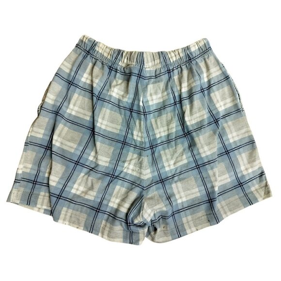 Stefano Basics Mens Plaid Cotton Blend Shorts M Blue White Draw String Stretch - Picture 2 of 4
